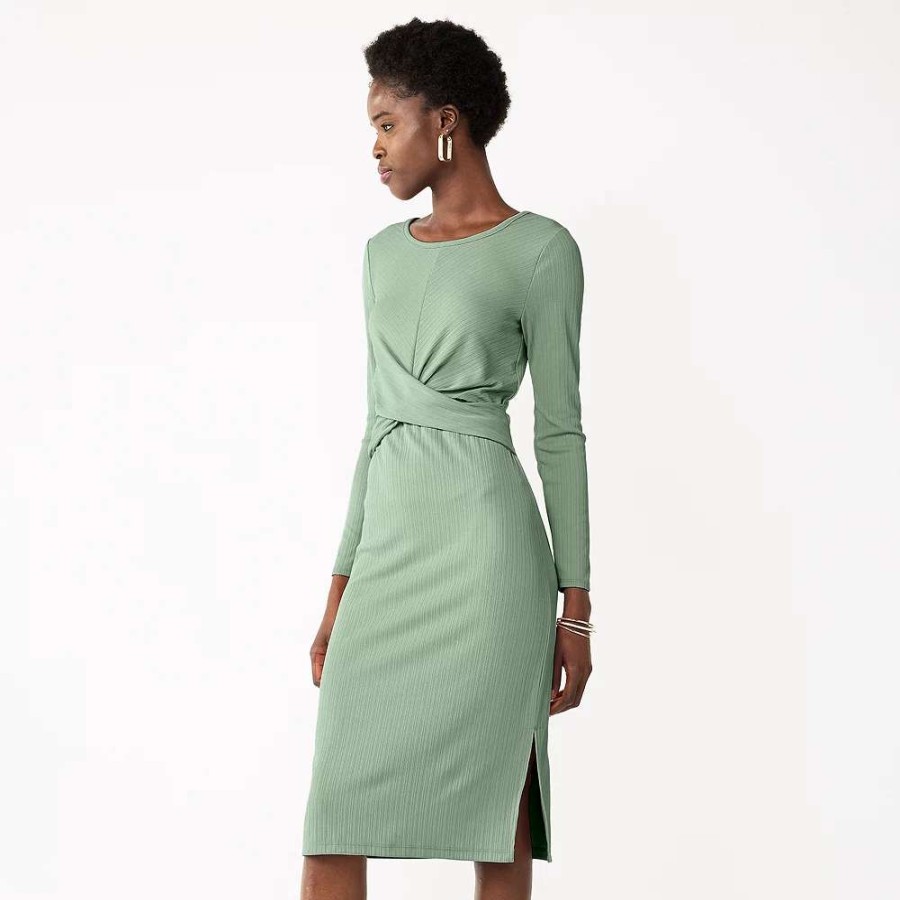 Clothing * | Women'S Nine West Ribbed Long Sleeve Dress