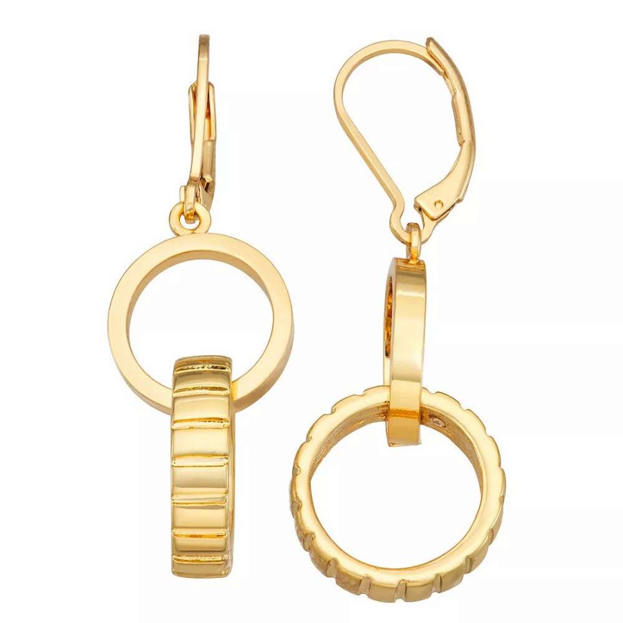 Jewelry * | Nine West Gold Tone Textured Double Open Circle Drop Earrings