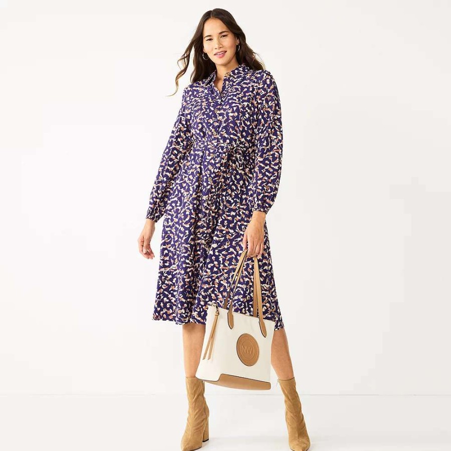 Clothing * | Women'S Nine West Midi Shirt Dress