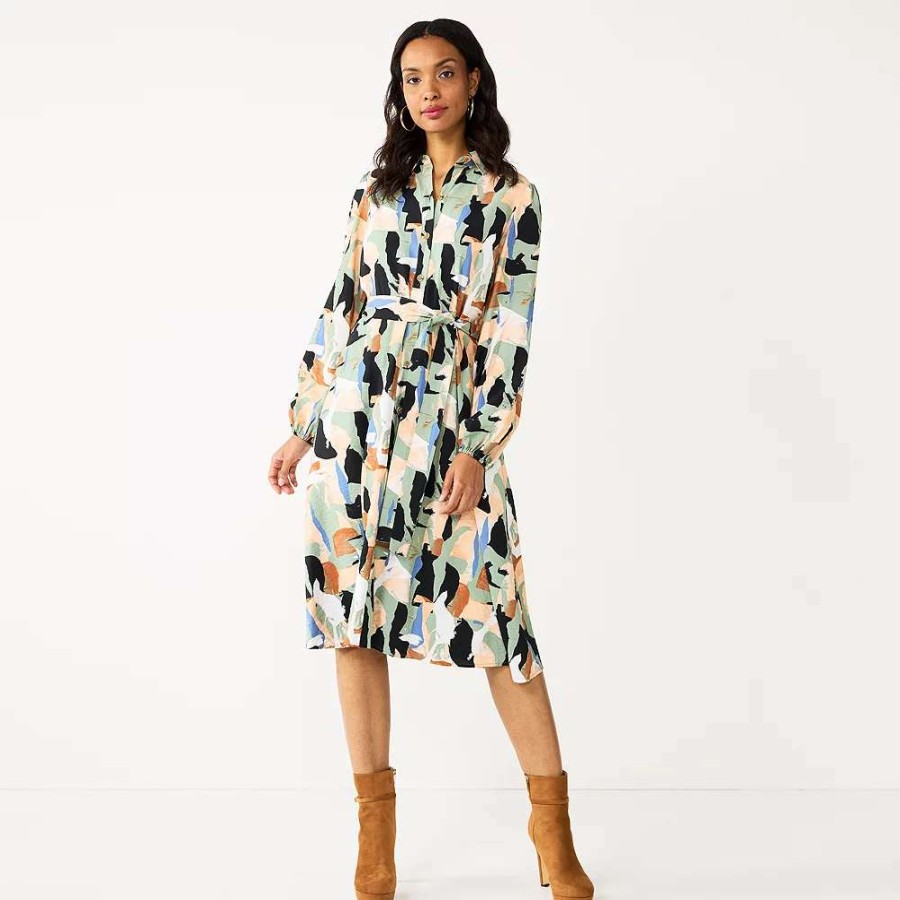 Clothing * | Women'S Nine West Midi Shirt Dress