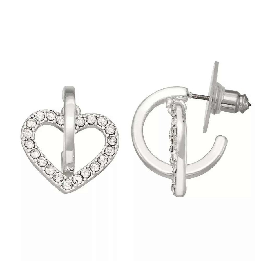 Jewelry * | Nine West Silver Tone Heart Post Hoop Earrings