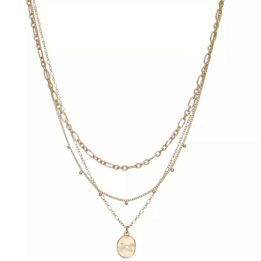 Jewelry * | Nine West Gold Tone 3 Row Wavy Textured Nickel Safe Pendant Necklace