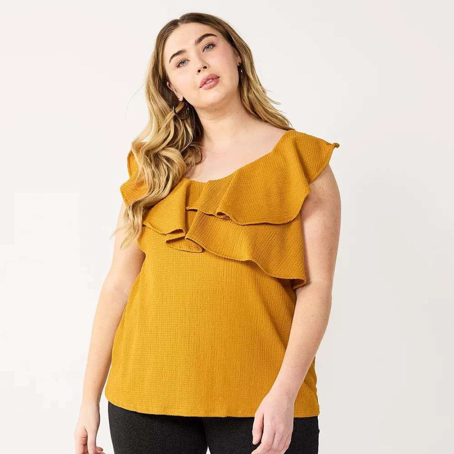 Clothing * | Plus Size Nine West Sleeveless Ruffle Detail Top