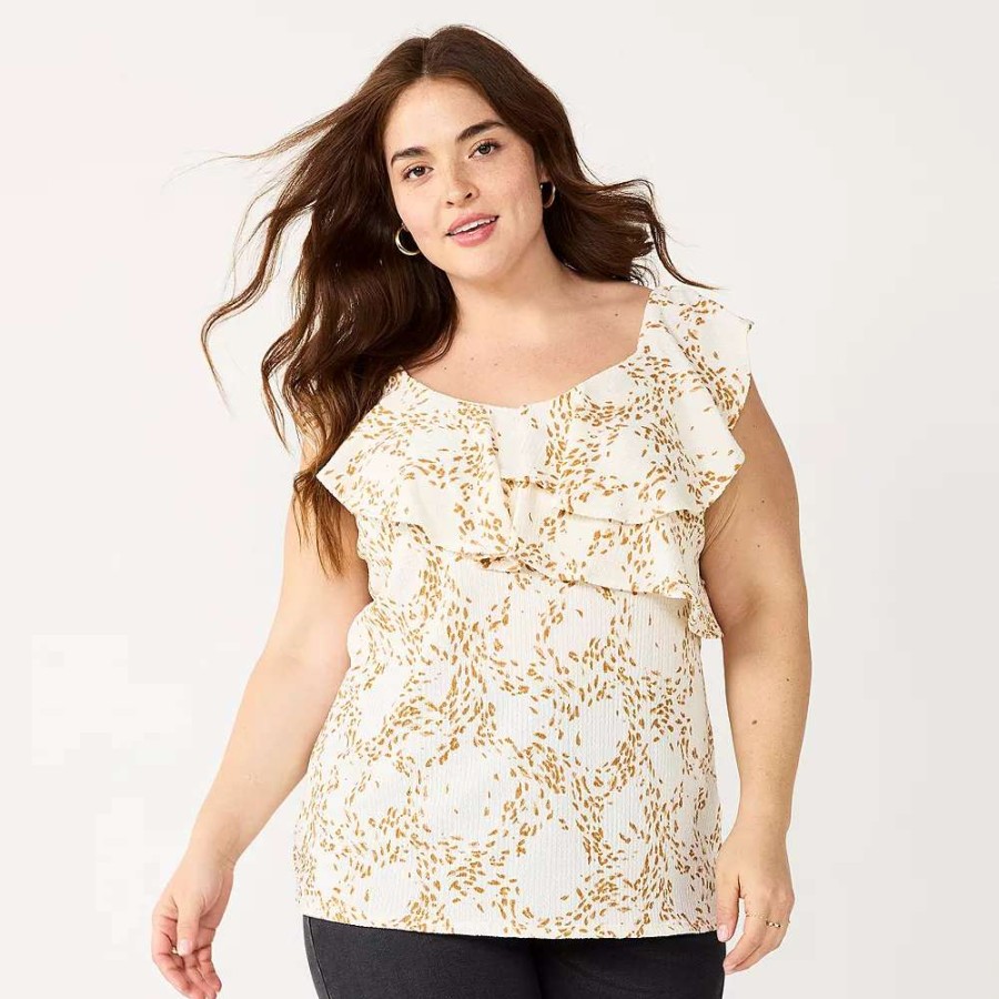 Clothing * | Plus Size Nine West Sleeveless Ruffle Detail Top