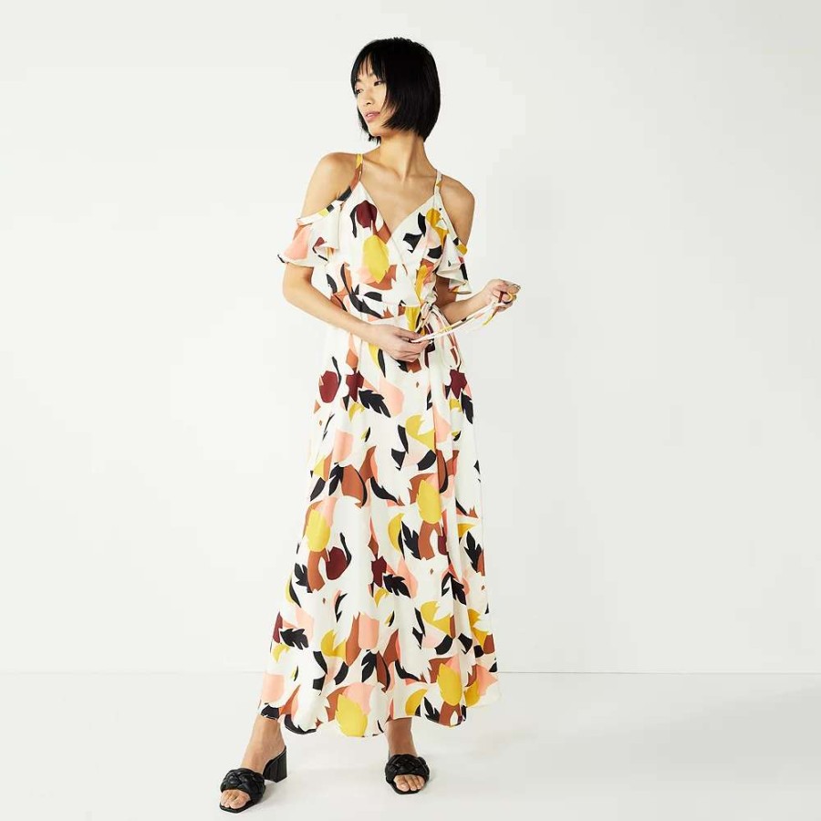 Clothing * | Women'S Nine West Flounce Cold-Shoulder Maxi Dress