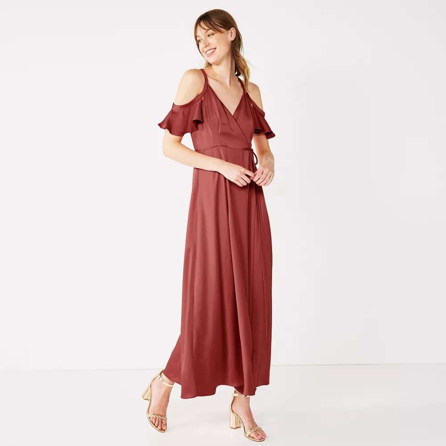 Clothing * | Women'S Nine West Flounce Cold-Shoulder Maxi Dress