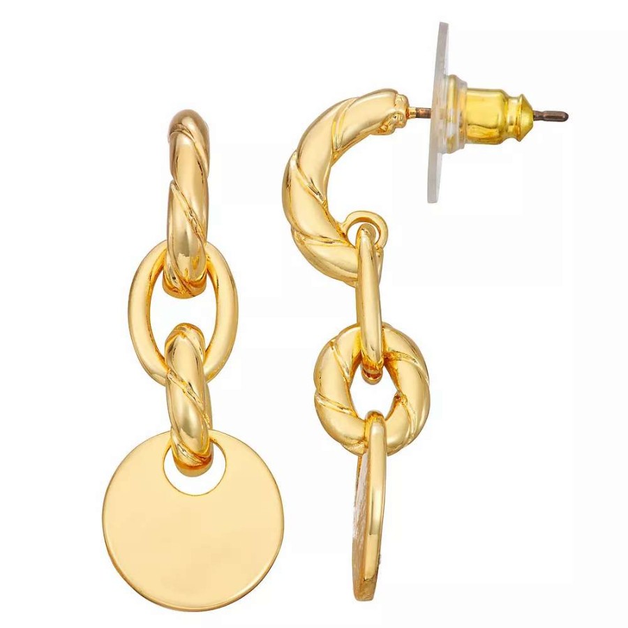 Jewelry * | Nine West Gold Tone Drop Post Hoop Earrings