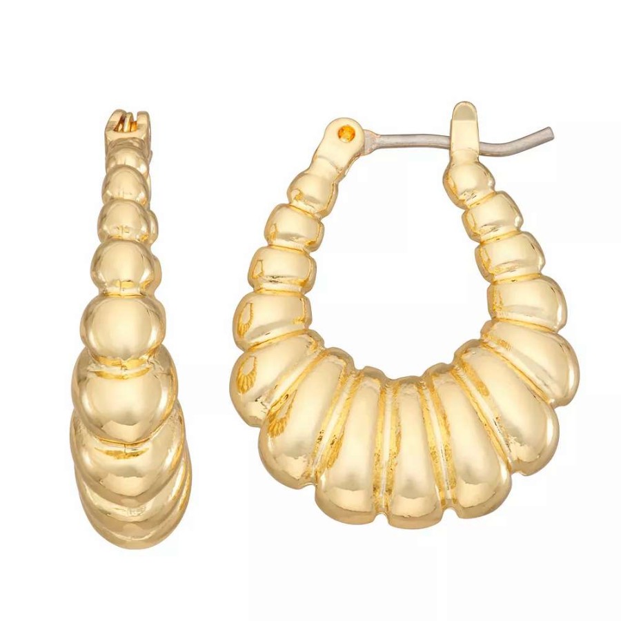 Jewelry * | Nine West Gold Tone Croissant Oval Hoop Earrings