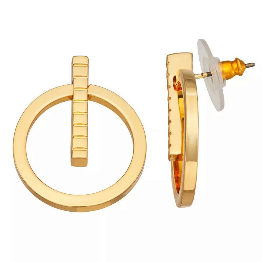 Jewelry * | Nine West Gold Tone Open Circle Bar Stud Earrings