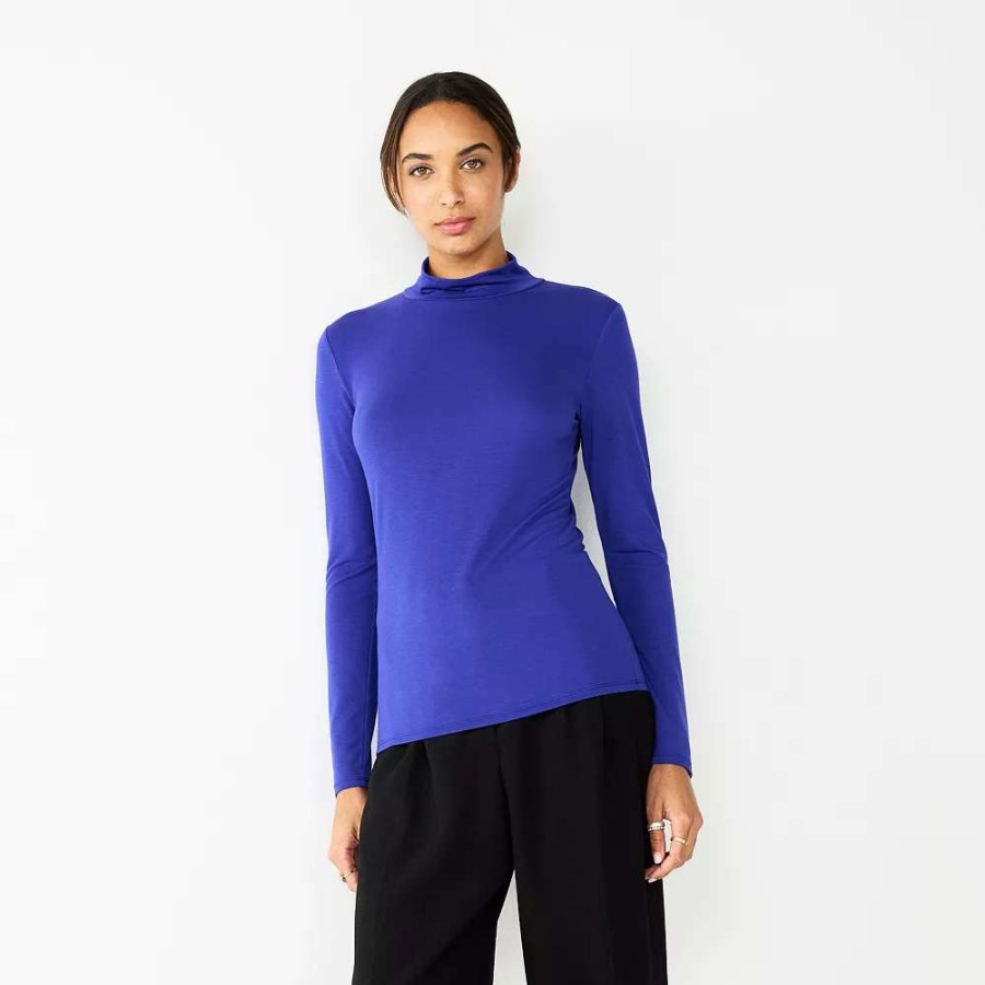 Clothing * | Women'S Nine West Long Sleeve Fitted Turtleneck Top