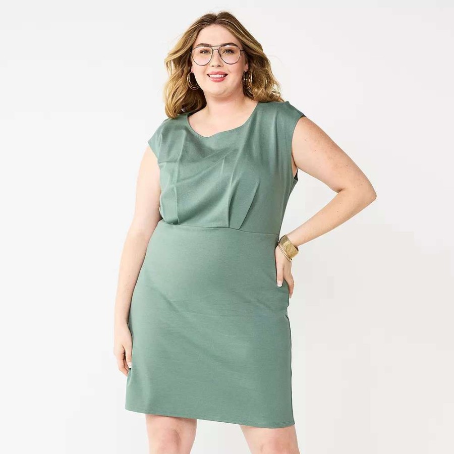 Clothing * | Plus Size Nine West Cap Sleeve Ponte Sheath Dress