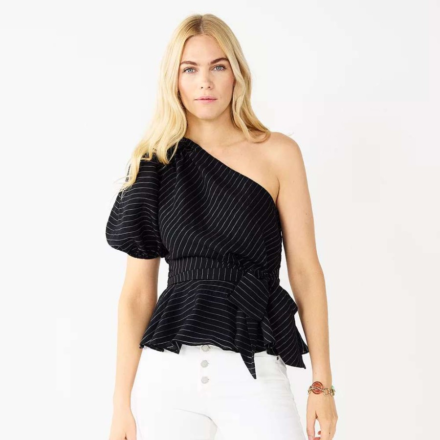 Clothing * | Women'S Nine West One-Shoulder Tie Waist Peplum Top