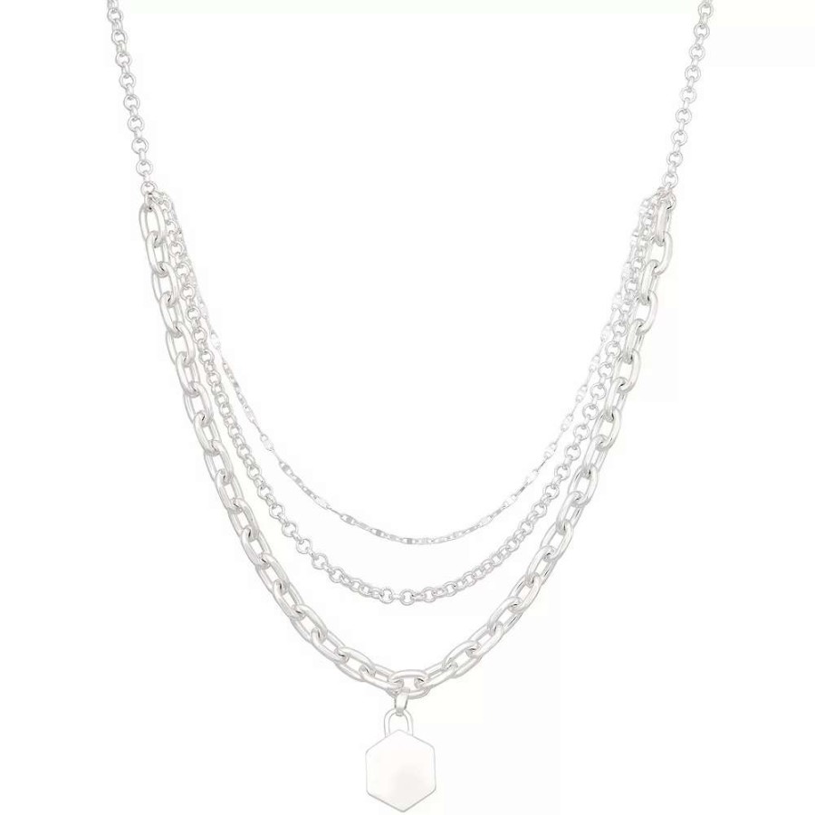 Jewelry * | Nine West Silver Tone Three Row Hexagon Pendant Necklace