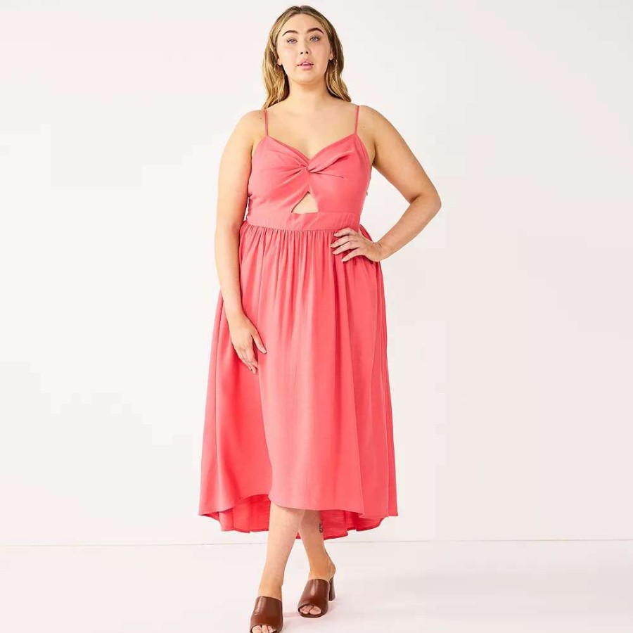 Clothing * | Plus Size Nine West Twist-Front High-Low Midi Dress