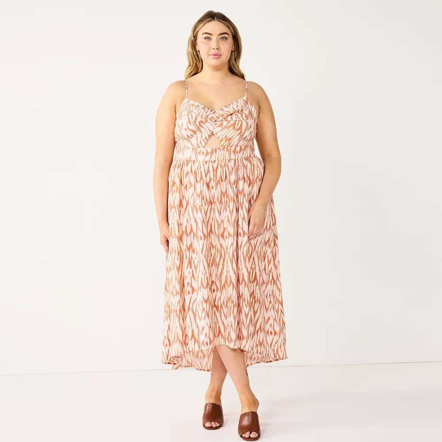 Clothing * | Plus Size Nine West Twist-Front High-Low Midi Dress