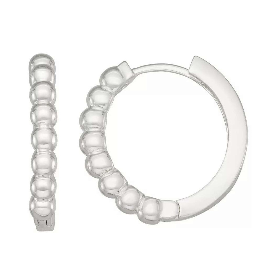 Jewelry * | Nine West Silver Tone Ball Textured Huggie Hoop Earrings