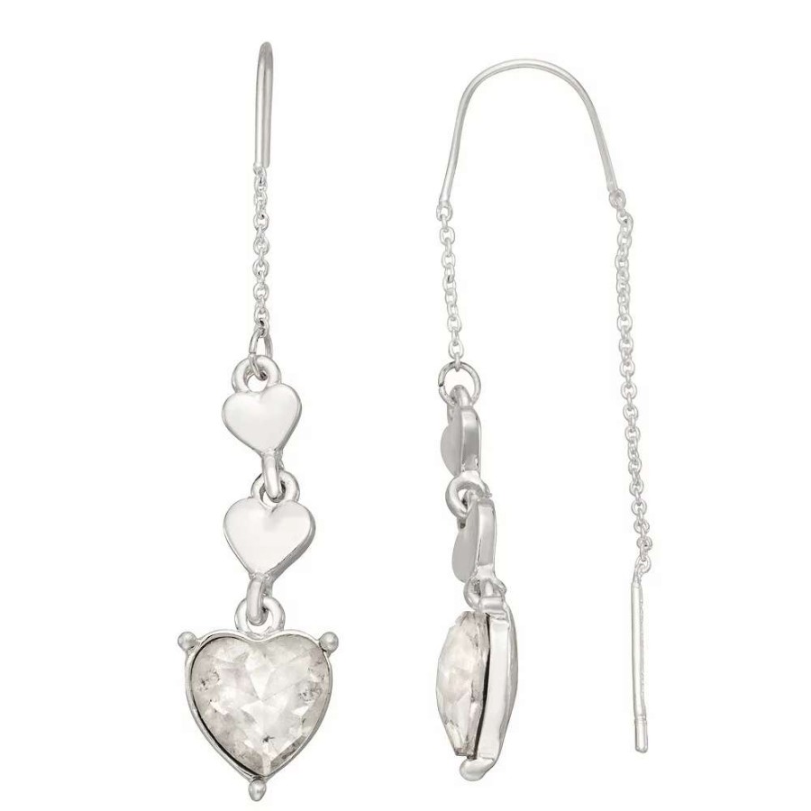 Jewelry * | Nine West Silver Tone Triple Heart Threader Earrings