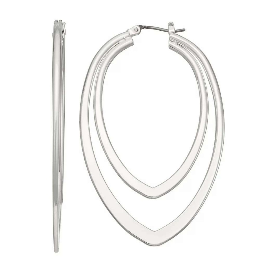 Jewelry * | Nine West Silver Tone Teardrop Hoop Earrings