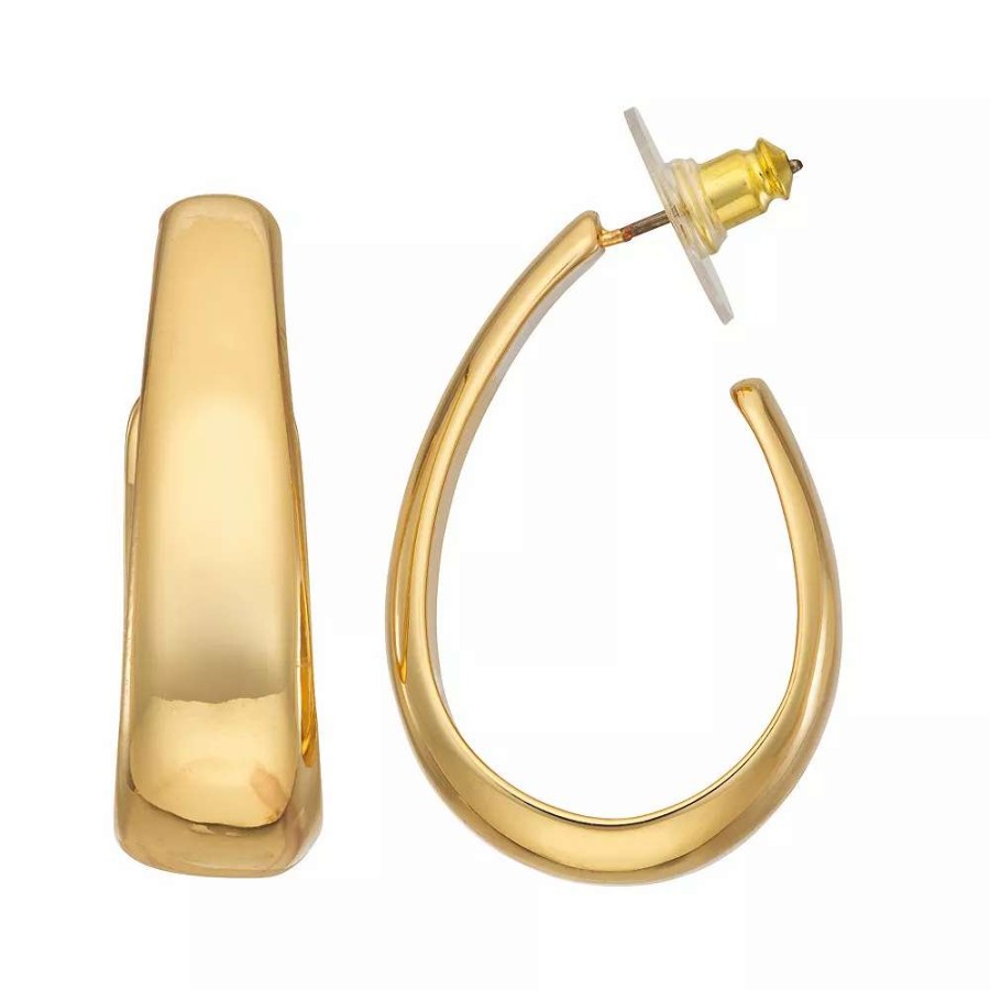 Jewelry * | Nine West Gold Tone Crescent Hoop Earrings