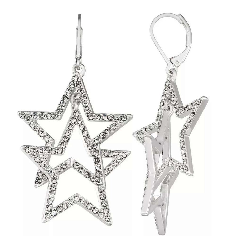 Jewelry * | Nine West Silver Tone & Simulated Crystal Double Star Drop Earrings