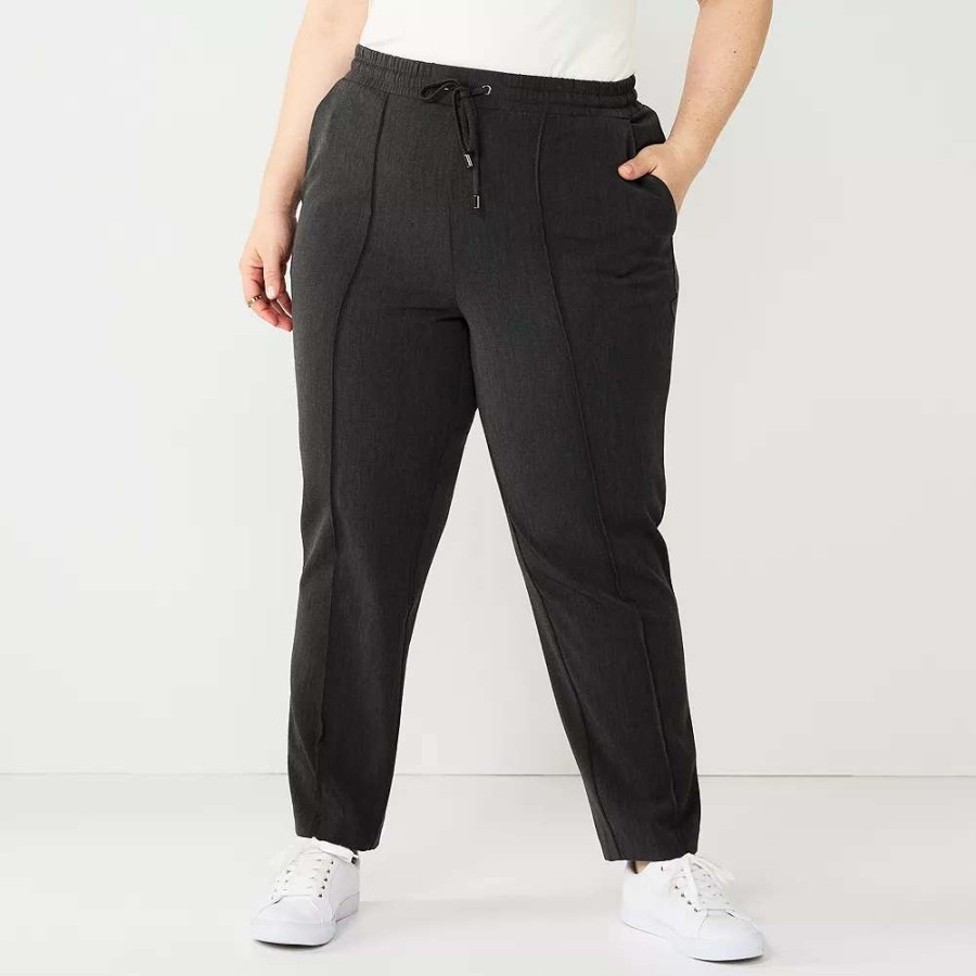 Clothing * | Plus Size Nine West Twill Pintuck Jogger Pants