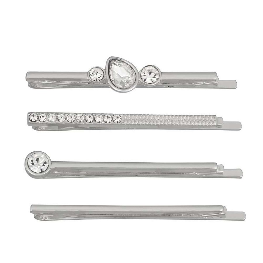 Accessories * | Nine West Silver Tone Simulated Crystal Bobby Pin Set