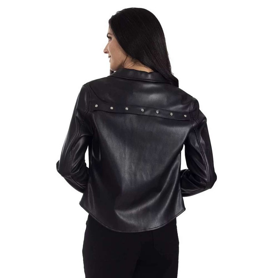 Clothing * | Women'S Nine West Faux-Leather Trucker Shacket