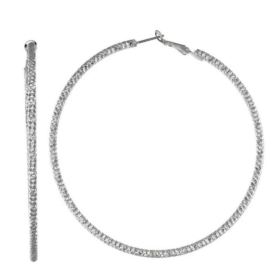 Jewelry * | Nine West Silver Tone Textured Large Hoop Earrings