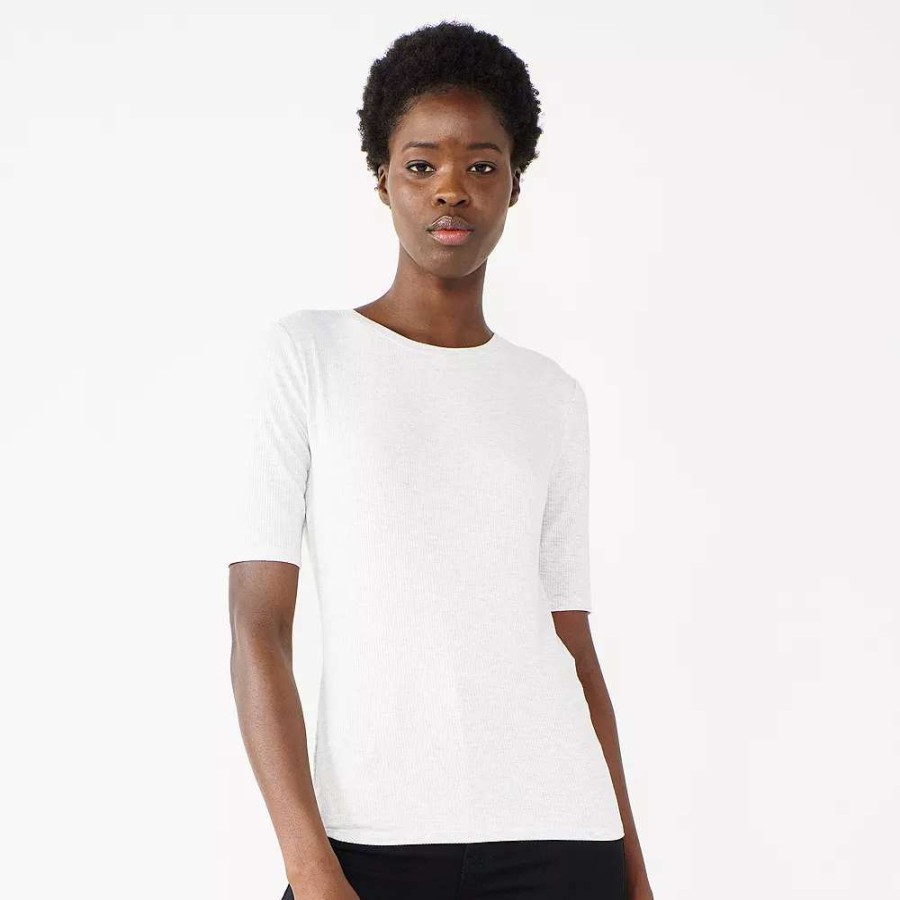 Clothing * | Women'S Nine West Ribbed Fitted Elbow-Sleeve Tee