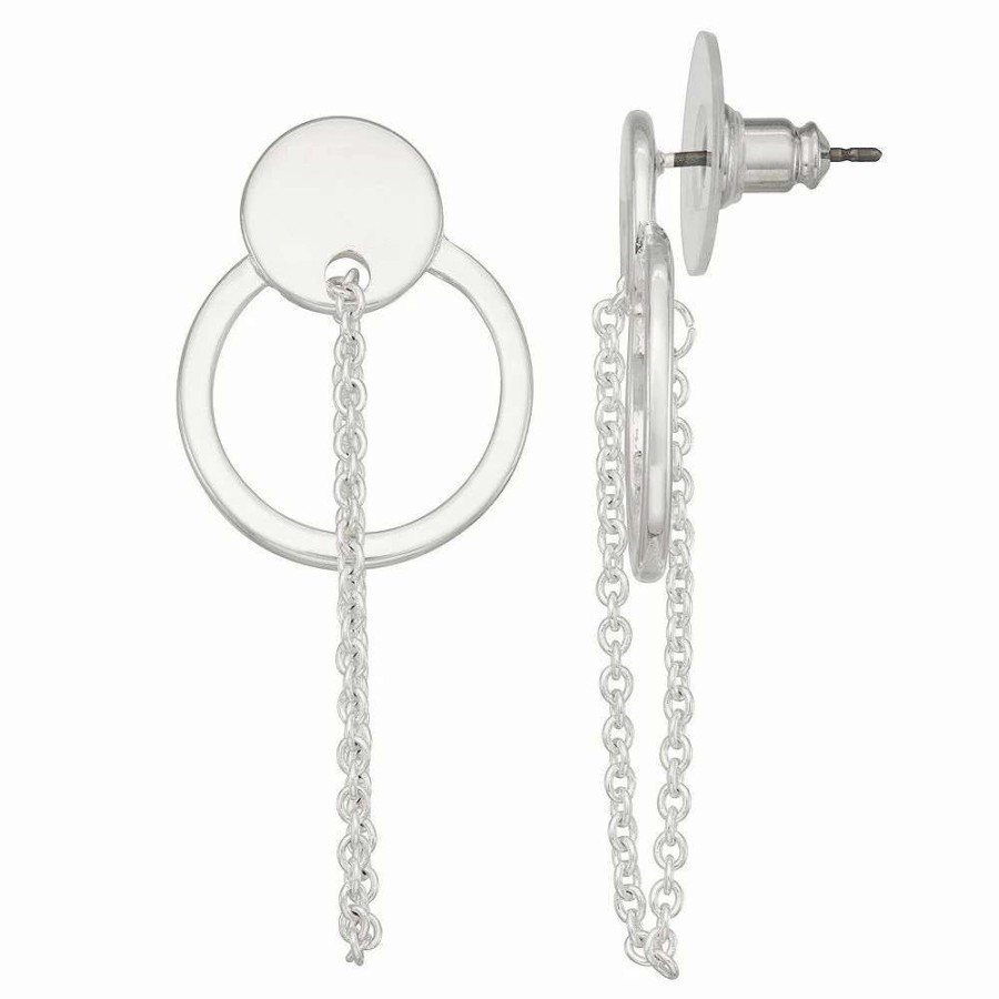 Jewelry * | Nine West Silver Tone Doorknocker Chain Stud Earrings