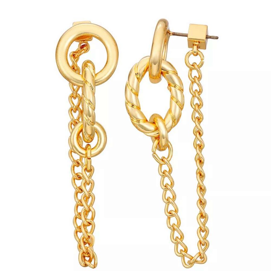 Jewelry * | Nine West Gold Tone Link Front Back Earrings