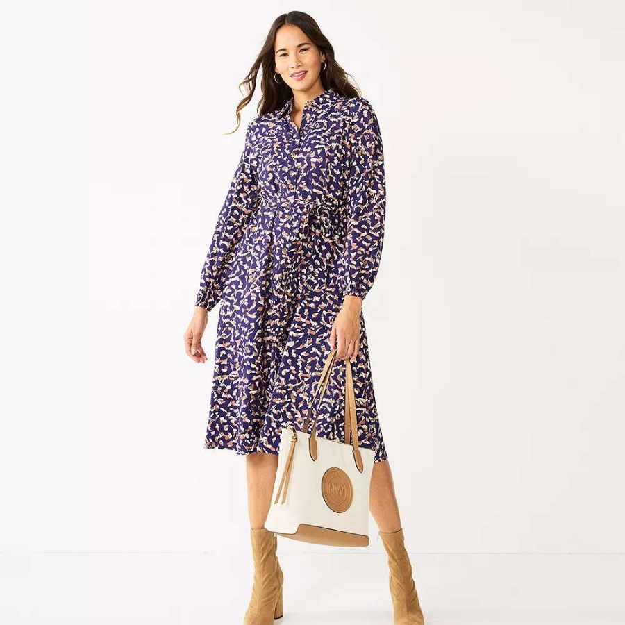 Clothing * | Petite Nine West Midi Shirt Dress