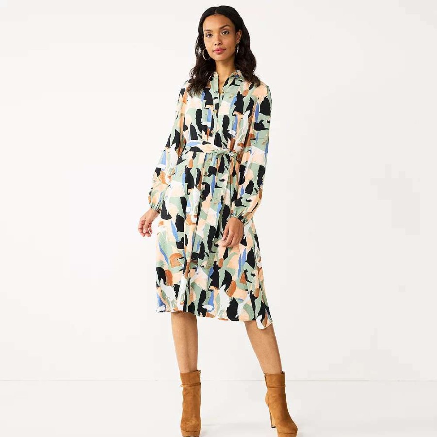 Clothing * | Petite Nine West Midi Shirt Dress