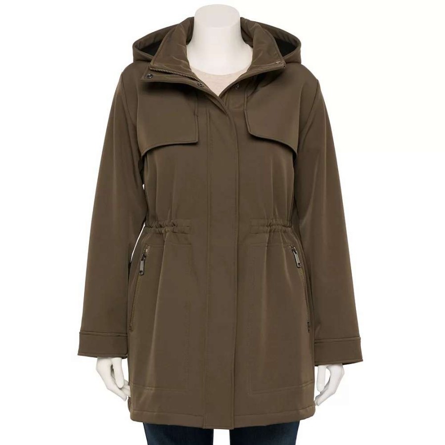 Clothing * | Plus Size Nine West Hood Anorak Softshell Jacket Mocha