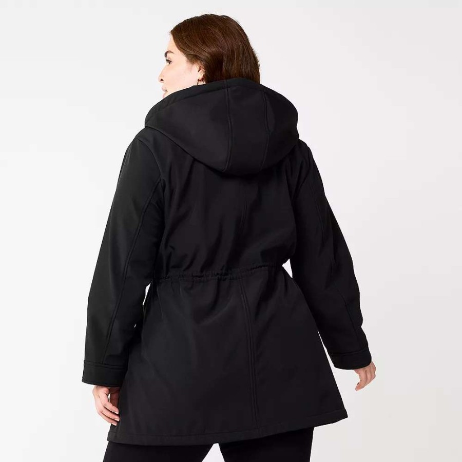 Clothing * | Plus Size Nine West Hood Anorak Softshell Jacket Mocha