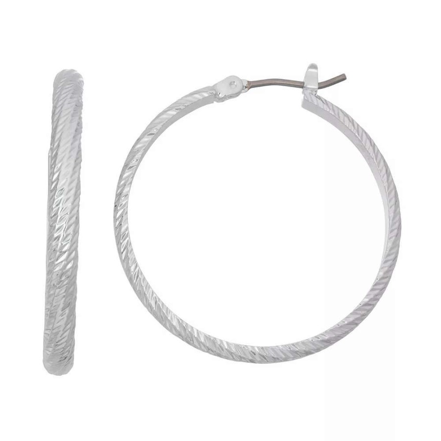 Jewelry * | Nine West Textured Silver Tone Twist Hoop Earrings