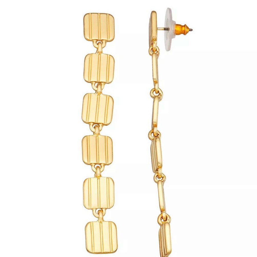 Jewelry * | Nine West Gold Tone Textured Square Linear Drop Earrings