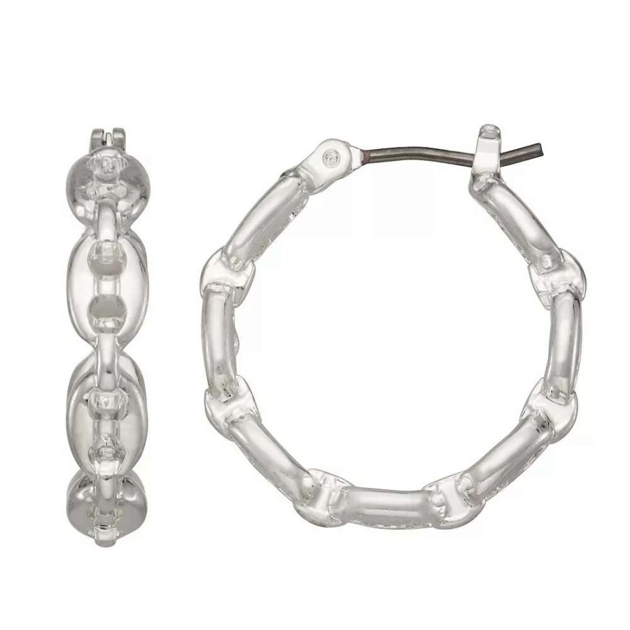 Jewelry * | Nine West Silver Tone Chain Link Click-It Hoop Earrings