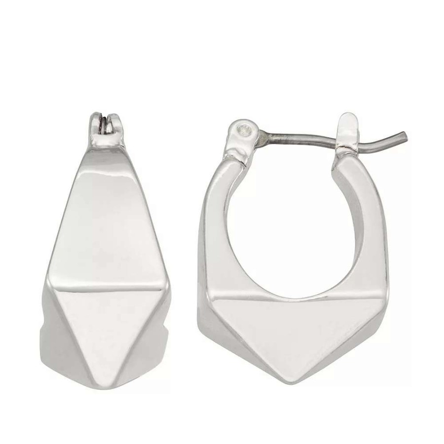 Jewelry * | Nine West Silver Tone Geometric Hoop Earrings