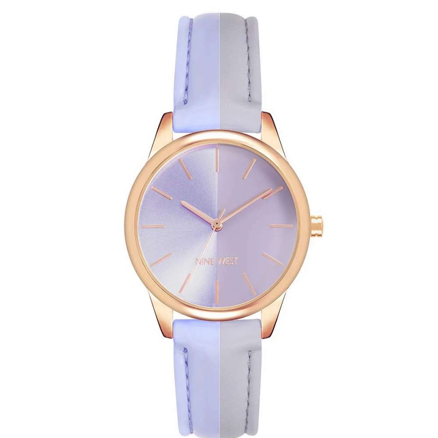 Watches * | Nine West Women'S Split Dial Strap Watch Purple