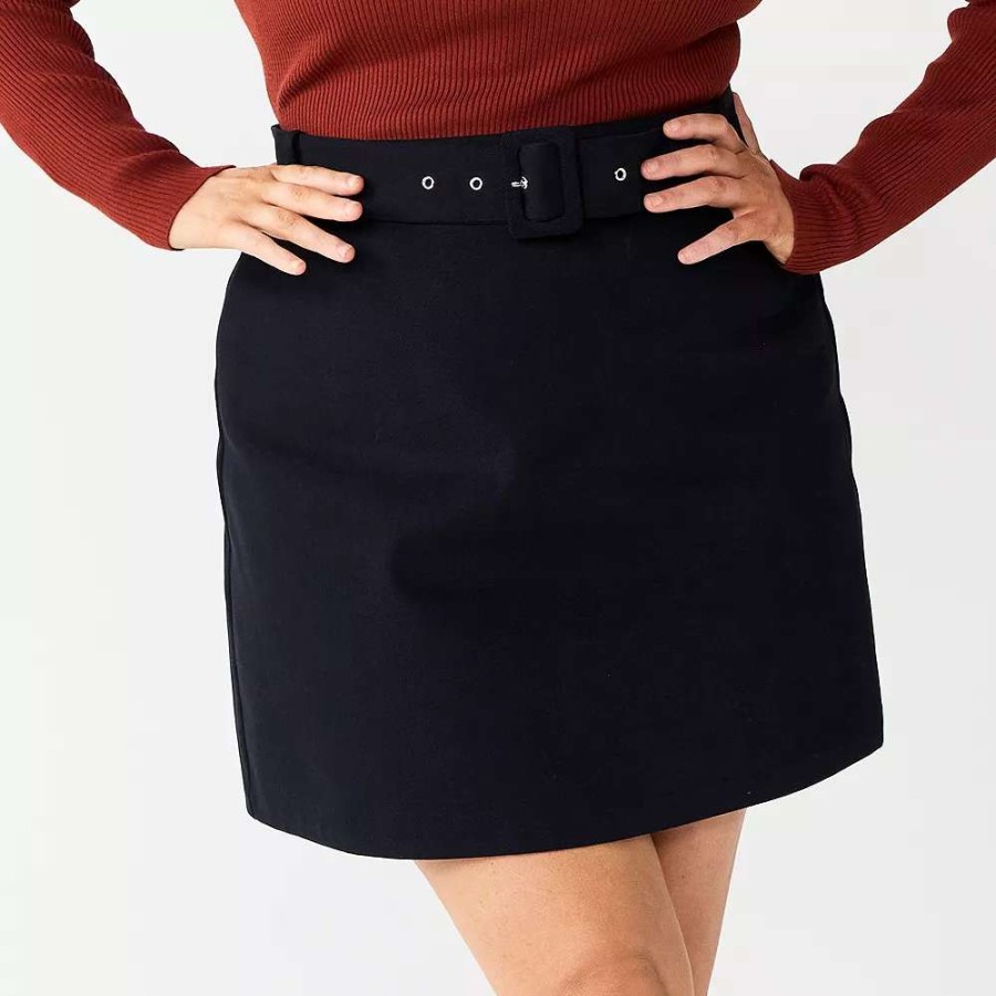 Clothing * | Plus Size Nine West Self Belt Mini Skirt