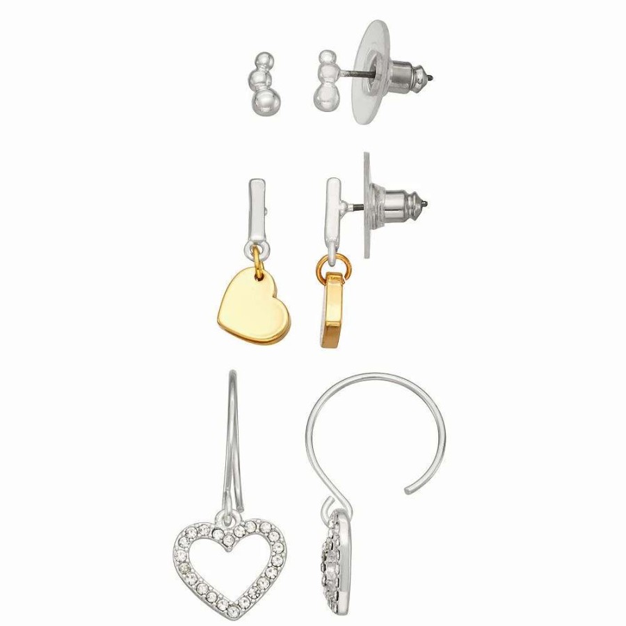 Jewelry * | Nine West Silver Tone Heart Trio Earring Set