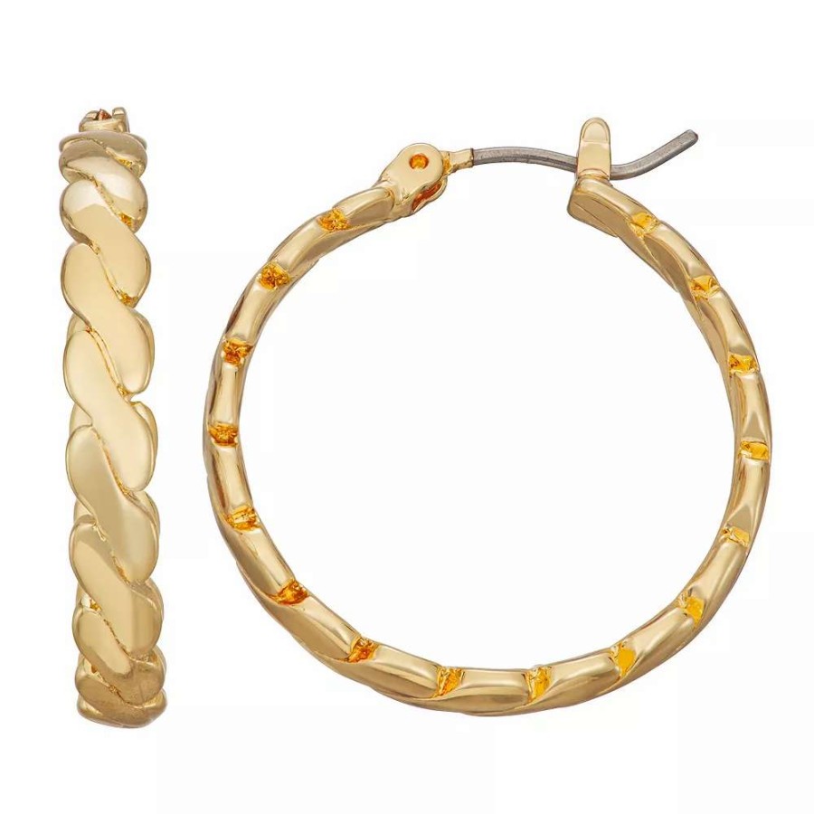 Jewelry * | Nine West Gold Tone Twisted Click-It Hoop Earrings