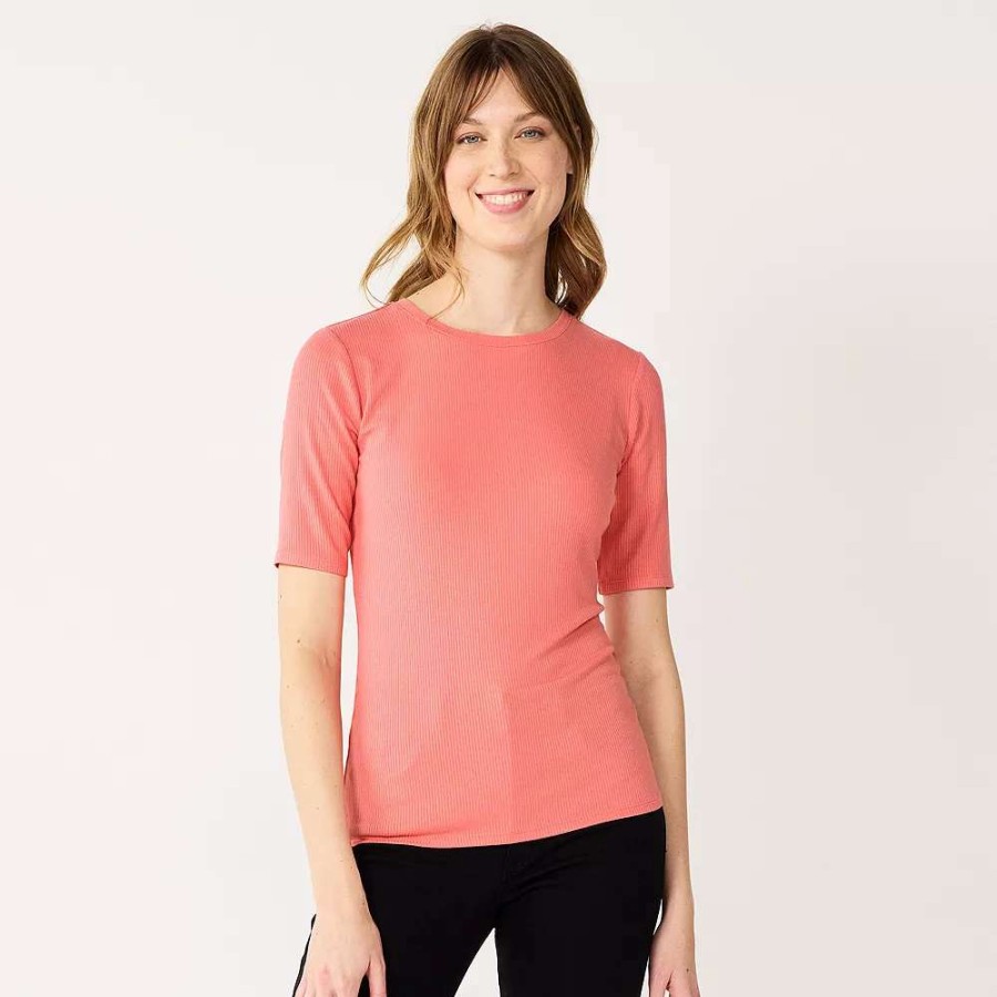 Clothing * | Women'S Nine West Ribbed Fitted Elbow-Sleeve Tee