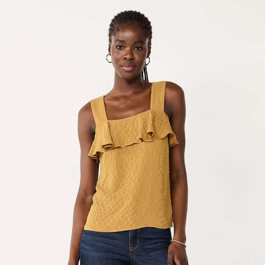 Clothing * | Women'S Nine West Squareneck Ruffle Tank