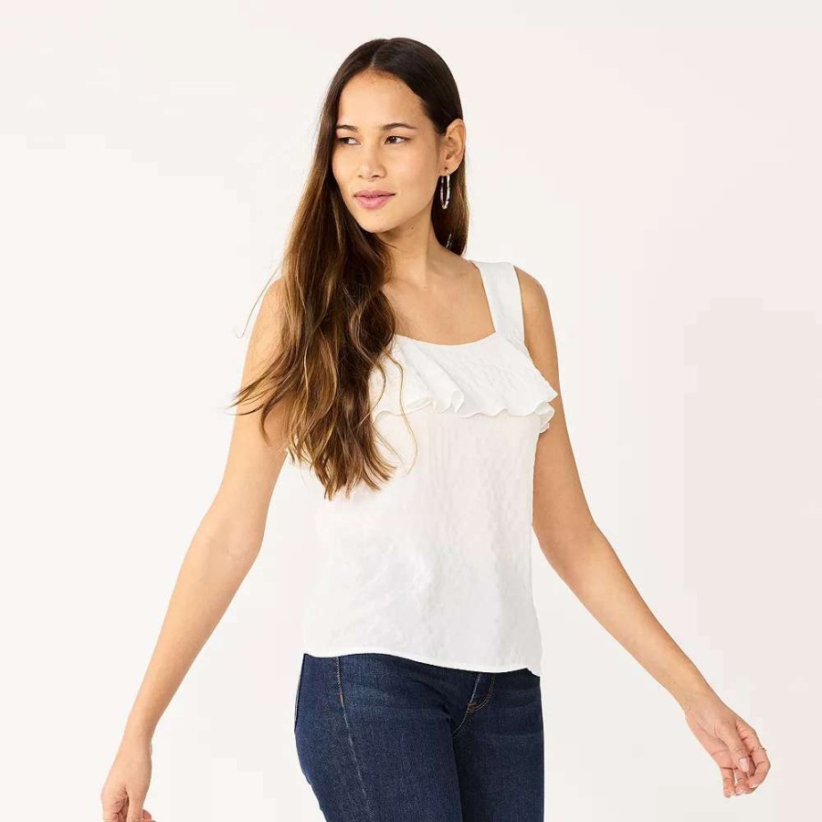 Clothing * | Women'S Nine West Squareneck Ruffle Tank