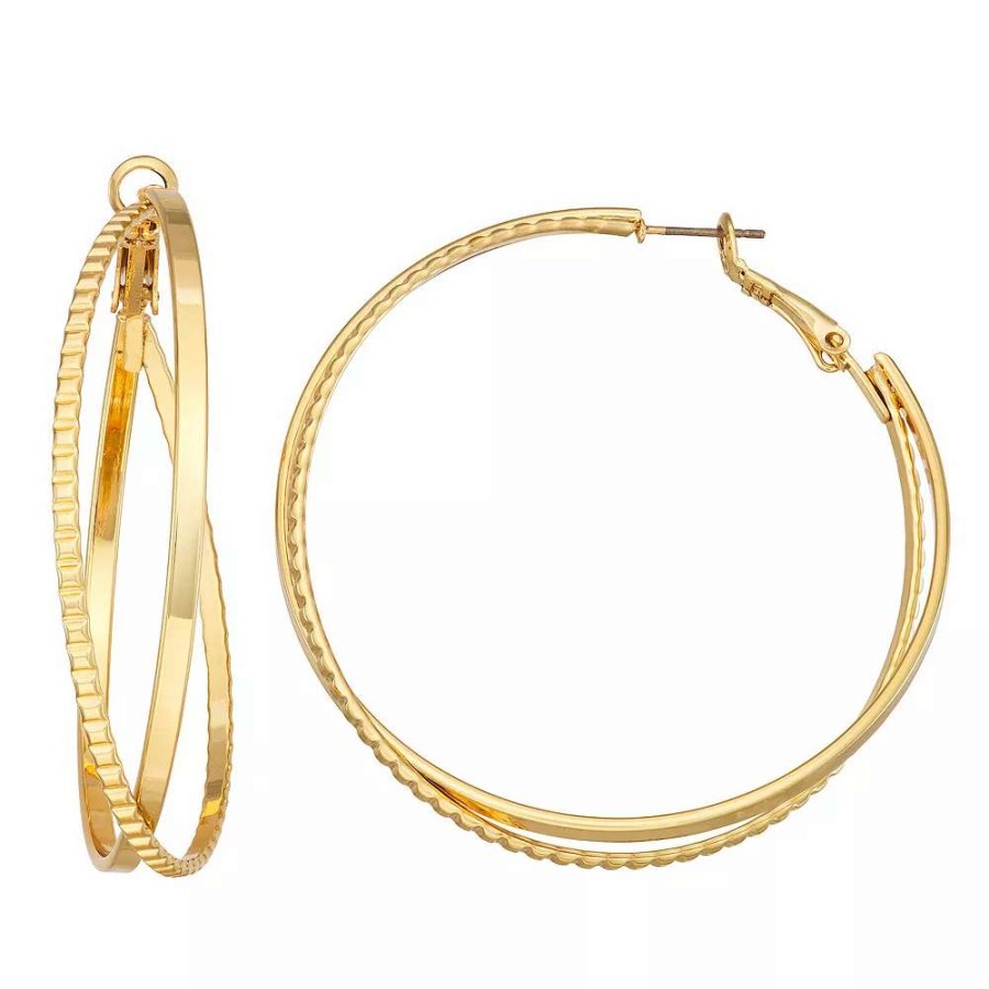 Jewelry * | Nine West Gold Tone Crisscross Multi-Row Hoop Earrings