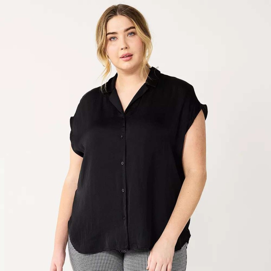 Clothing * | Plus Size Nine West Short Sleeve Easy Lapel Shirt