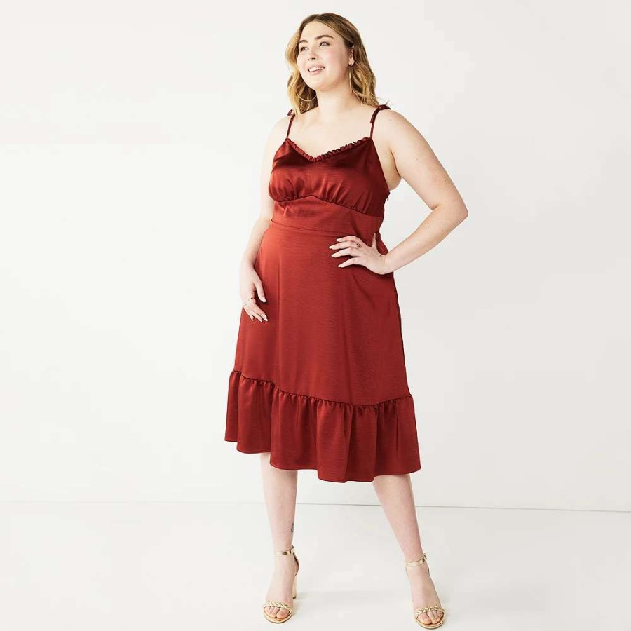 Clothing * | Plus Size Nine West Strappy Fit & Flare Midi Dress