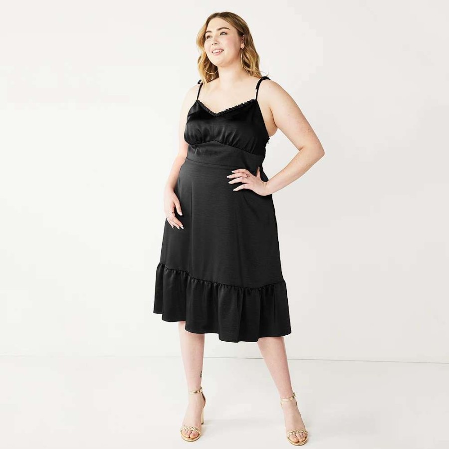 Clothing * | Plus Size Nine West Strappy Fit & Flare Midi Dress